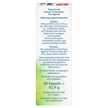 Abbildung der Produktverpackung Doppelherz aktiv Omega-3 1000 vegan Seitenansicht rechts